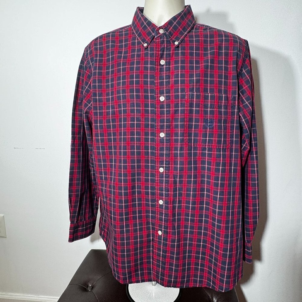 Men's Chaps Plaid Long Sleeve Button Down Shirt - Large